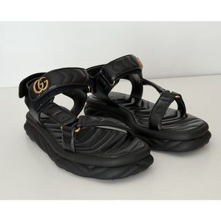 Gucci GG Quilted Open Toe Women’s Black Leather Sandals 10 US (40 Eu) 776936 NIB