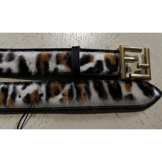 New $750 Fendi Womens FF Logo Leather Belt Black/Brown/White 34/85