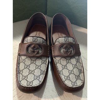 Gucci Men Leather GG Driver Loafers Shoes Brown 9 US/8 UK 730148 New