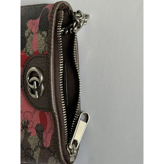 Gucci GG Key Case Pink Red Camo Monogram Zip Pouch 855446 NWT