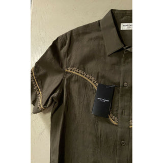 NWT $1490 Saint Laurent Men Western Shirt Green S ( 38/15 ) Italy