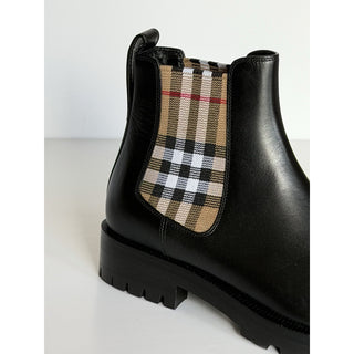 Burberry Check Panel Leather Chelsea Black Boots 10.5 US (40.5) 8042363 NIB $970