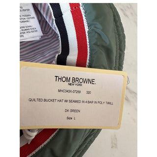 Thom Browne Four-Bar Quilted Bucket Hat Green Size L New $690