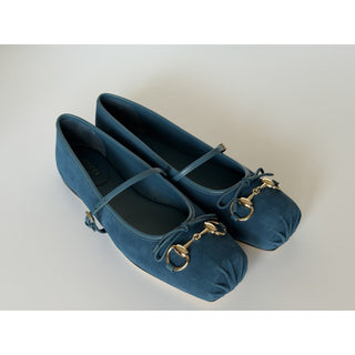 Gucci Horsebit Ballet Flat Suade Blue Sandals 10 US (40 Eu) IT 814413 NIB