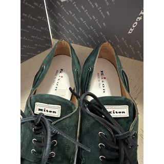 New $1095 Kiton Goatskin Leather Suede Boat Shoes DK Green 9 US/8 UK Italy