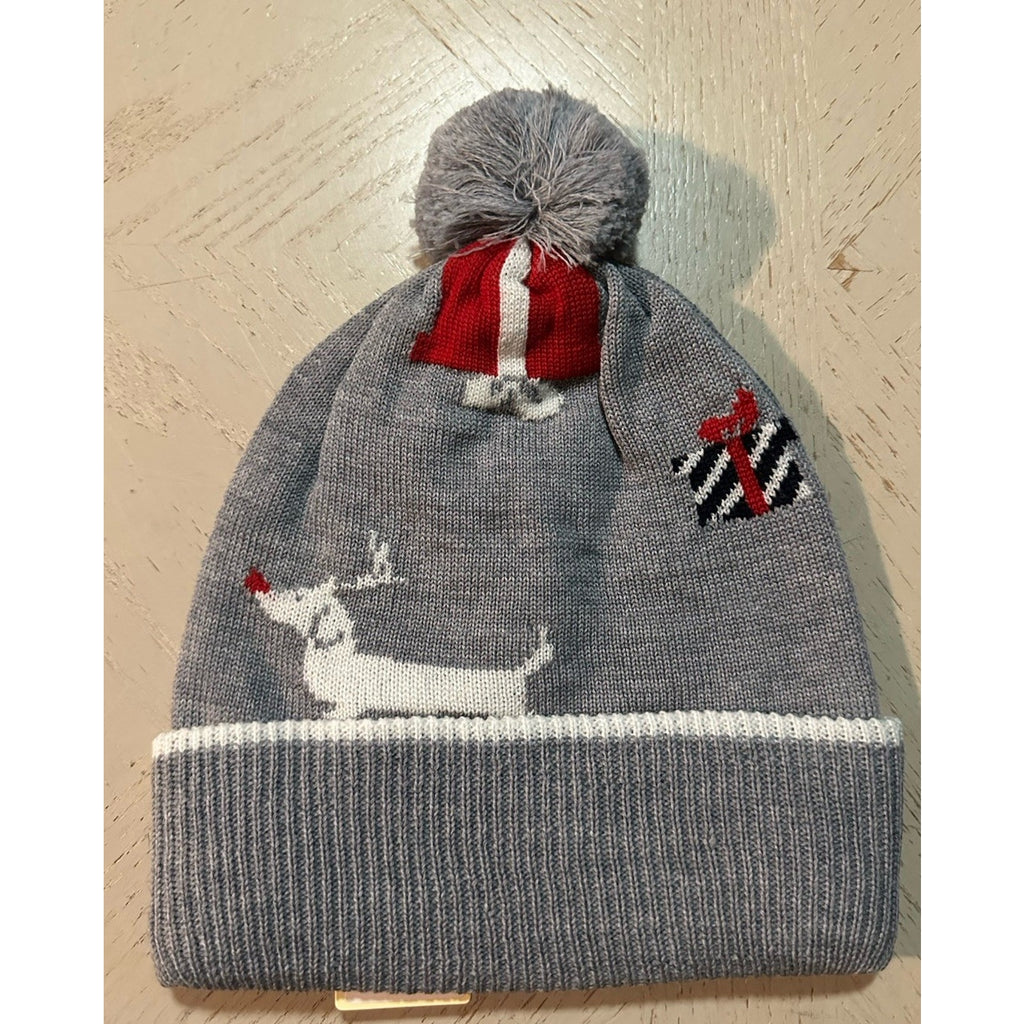 Thom Browne Pom-Pom Merino Wool Beanie Hat LIGHT GREY One Size Italy