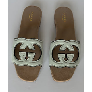 Gucci Interlocking G Green Leather Sandals 6 US (36 Euro) Italy 694451 NIB