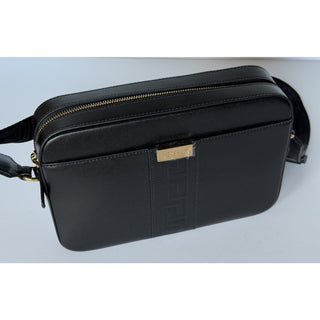 Versace Embossed Greek Key Black Crossbody Leather Camera Bag 1020736 NWT $1400