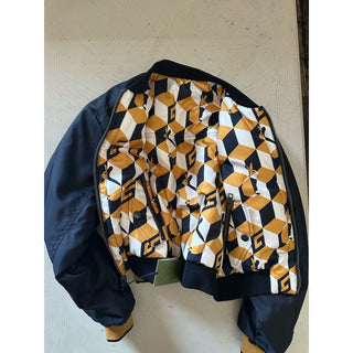 New $3980 Gucci Women Reversible Bomber Jacket Coat Black/Yellow/Multi 44/8