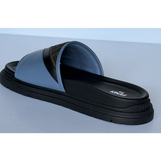 Fendi Men's FF Diagonal Leather/Fabric Slide Sandals 10 US/9 UK 7X1674 NWT $595