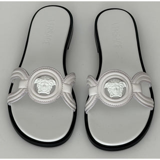 Versace Medusa Leather Mule Slides Porcelain White Women 10.5 US 1018364 NIB