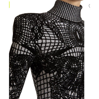 New $3050 Balmain Patterned-Knit Body-Con Minidress Black 44/12 Italy