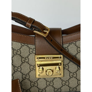 Gucci GG Supreme Leather/Canvas Brown Small Shoulder Bag Italy 811705 NWOT