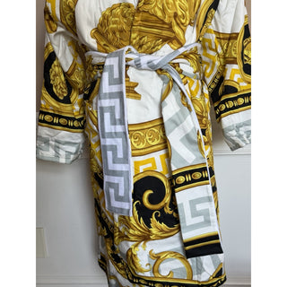 Versace Home Baroque Greca Cotton Bathrobe White Gold Black M ZACP00001 NWT