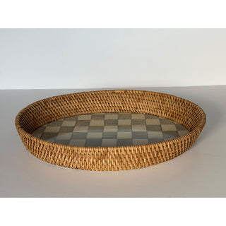 MacKenzie-Childs Sterling Check Rattan Enamel Large Oval Serving Tray 15x11
