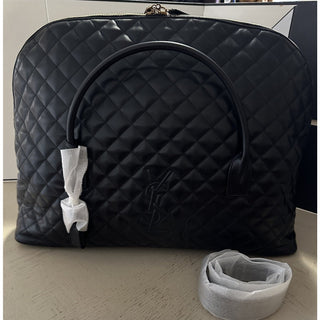 New $4900 Saint Laurent YSL Print TRAVEL BAG IN QUILTED LEATHER Black 736009