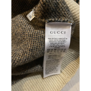 NWT $1960 Gucci Men Wool Jacquard Knit Crewneck Sweater Camel/Black XS Italy