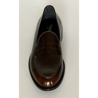 Fendi FF Penny Loafers Brown Calf Leather Men 9 US (8 Fendi) 7D1645 NIB $1250