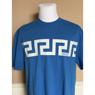 Versace Greek Key Print Cotton Jersey T-Shirt Blue/White 4XL 1014427 NWT