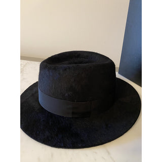 NWT $995 Saint Laurent Men Shaggy Felt Fedora Hat Black Size S Italy