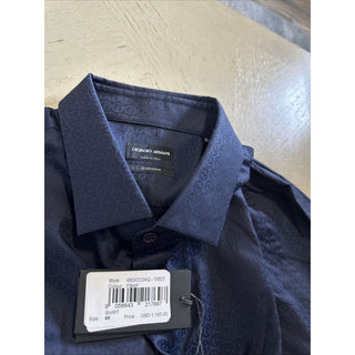 Giorgio Armani Men Logo Print Dress Shirt Navy Size 46/18.5 New $1195 Italy