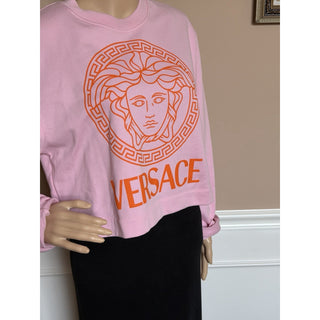 Versace Medusa Print Crop Pink Cotton Sweatshirt 10 US (46 Eu) 1019251 NWT $800