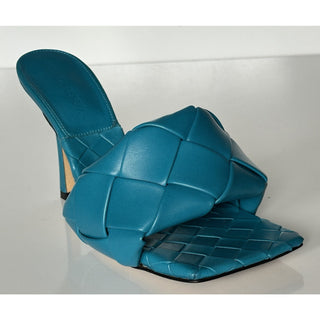 NWT $1500 Bottega Veneta Lido Intrecciato Leather Mules Vintage Blue 7 US 608854