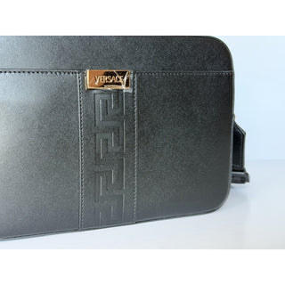 Versace Embossed Greek Key Black Crossbody Leather Camera Bag 1020736 NWT $1400