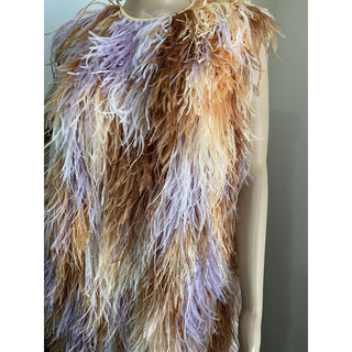 New $13375 Givenchy Ostrich Feather Sleeveless Dress DK Beige 6 US/40 It Italy