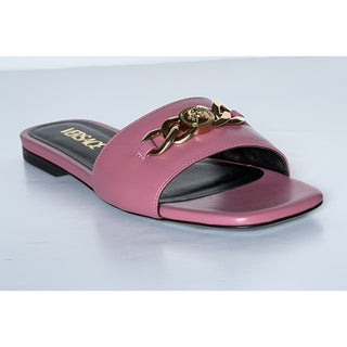 Versace Icon Chain Leather Slide Sandals Strawberry Jam 7 US 37 Eu 1022706 NIB