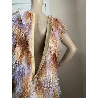 New $13375 Givenchy Ostrich Feather Sleeveless Dress DK Beige 6 US/40 It Italy