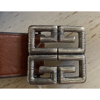 New $550 Givenchy Mens 4-G Engraved Long Genuine Leather Belt Brown 38/95 Italy