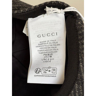 Gucci Herringbone Wool/Silk Baseball Hat Charcoal Logo Cap Size Large 817497 NWT