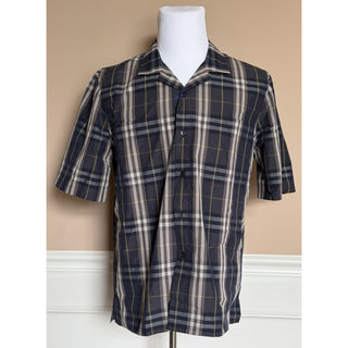 Burberry Elio Check Short Sleeve Shirt Indigo IP Check Men 2XL 8121624 NWT $680