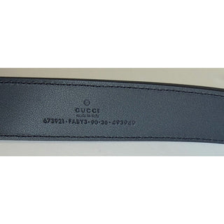 Gucci Interlocking GG Supreme Details Leather Belt Blue/Black 90/36 673921 NWT