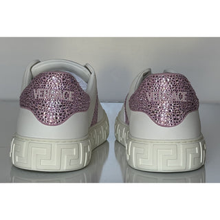 Versace Crystal Greek Women’s White/Pink Leather Sneakers 11.5 US 1013568 NIB