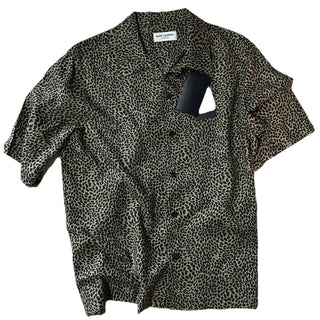 NWT $890 Saint Laurent Men Hawaii SL Print black leopard pattern Shirt Size M