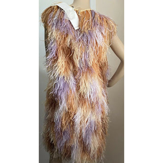 New $13375 Givenchy Ostrich Feather Sleeveless Dress DK Beige 8 US/42 It Italy