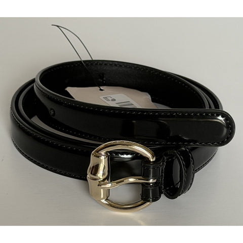 Gucci Metal Bamboo Detail Buckle Women's Black Leather Belt 95/38 IT 828330 NWT