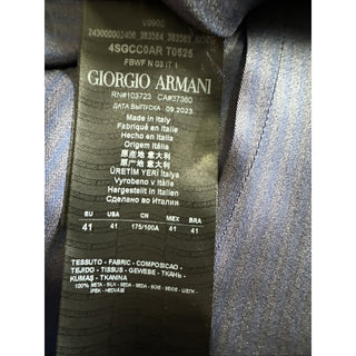 New $1495 Giorgio Armani Men Silk Navy Blue Shirt with Light Blue Strip 41/16