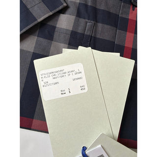 Burberry Elio Check Short Sleeve Shirt Navy/Grey IP Check Men M 8121727 NWT $640