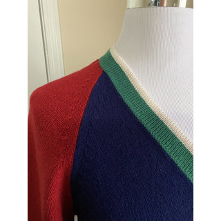 NWT $1200 Gucci Men Wool V Neck Sweater Red/Blue/Green L Italy