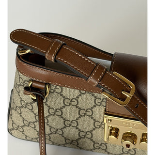 Gucci GG Supreme Leather/Canvas Brown Small Shoulder Bag Italy 811705 NWOT