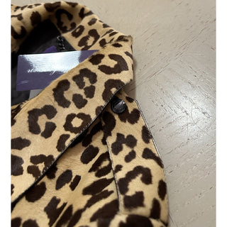 Ralph Lauren Purple Label Women Leopard Print Fur Biker Jacket 8/44 New $6790