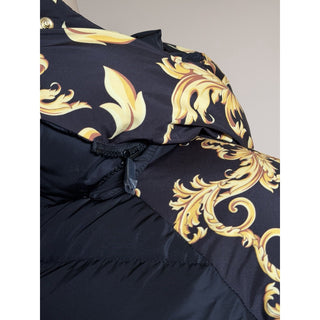 Versace Women's Leafy Print Padded Jacket with Hoodie Black 40 1012541 NWT $2250