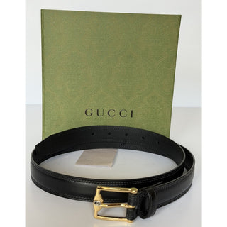 Gucci Men's Rectangular Buckle Leather Belt Black 85/34 Italy 715600 NWOT