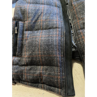 New $3250 Isaia Glen Plaid Puffer Jacket Vest Coat Charcoal 42 US/52 Eu Italy