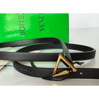 Copied - Bottega Veneta Triangle Leather Slim Black Belt 95/38 619759 NWT $390