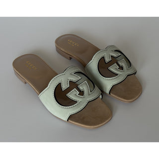 Gucci Interlocking G Green Leather Sandals 6 US (36 Euro) Italy 694451 NIB