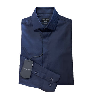 Giorgio Armani Men Logo Print Dress Shirt Navy Size 41/16 New $1195 Italy